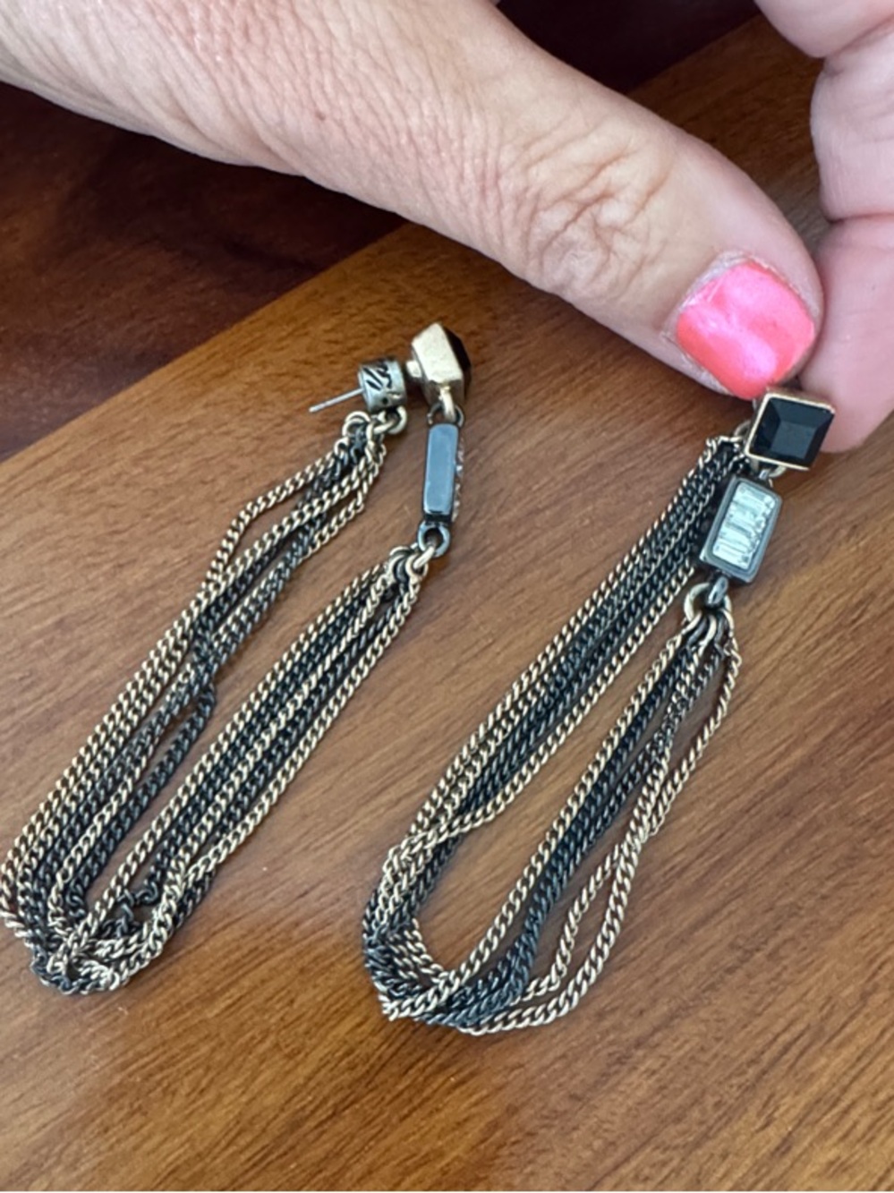 Black and Gold Multi-Chain Drop Earrings